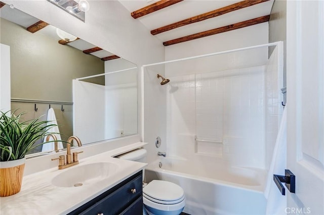13432 Jubilee Pl, Victorville, CA 92395 - full bathroom with bathing tub / shower combination, vanity, and beamed ceiling