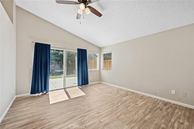 1422 Deborah Pl, Beaumont, CA 92223 - unfurnished room featuring a ceiling fan, a textured ceiling, light wood-style floors, and high vaulted ceiling