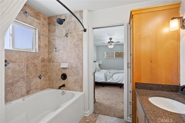 4187 County Road M, Orland, CA 95963 - ensuite bathroom featuring tub / shower combination, vanity, a ceiling fan, and tile patterned flooring