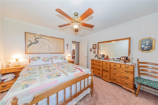 53235 Finegold Creek Ct, North Fork, CA 93643 - bedroom featuring crown molding, light carpet, and a ceiling fan