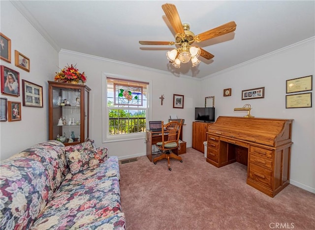 53235 Finegold Creek Ct, North Fork, CA 93643 - carpeted office space with ornamental molding and ceiling fan