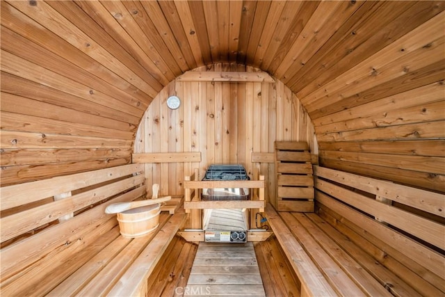 417 Vista Suerte, Newport Beach, CA 92660 - sauna / steam room with wooden walls, wood ceiling, and hardwood / wood-style flooring