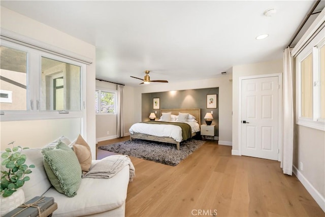 417 Vista Suerte, Newport Beach, CA 92660 - bedroom featuring light wood-type flooring, ceiling fan, and recessed lighting
