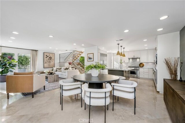 417 Vista Suerte, Newport Beach, CA 92660 - dining space featuring stairway and recessed lighting