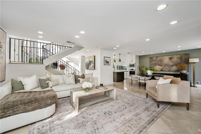 417 Vista Suerte, Newport Beach, CA 92660 - living area with recessed lighting and stairs