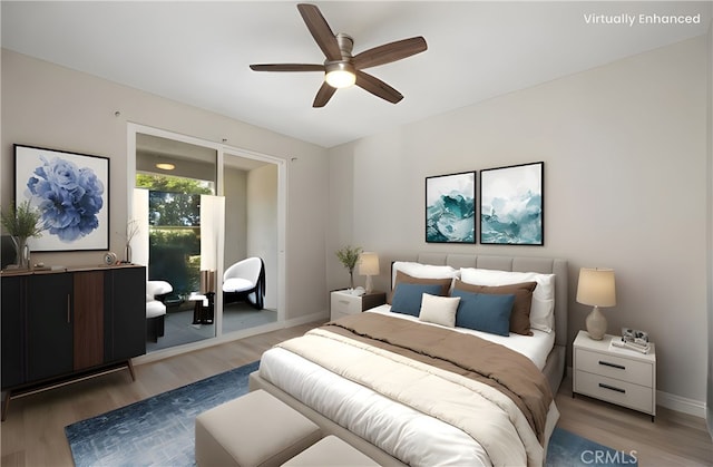 11118 Bunker Ln, Whittier, CA 90604 - bedroom featuring light wood-style floors, access to exterior, and ceiling fan