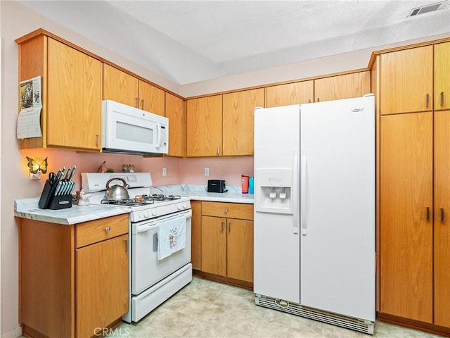 21756 Tussing Ranch Rd, Apple Valley, CA 92308 - kitchen with white appliances, light countertops, and light floors