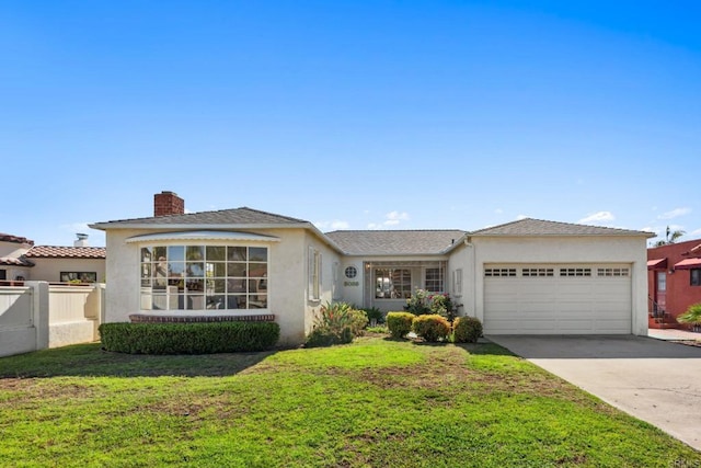 5038 Hastings Rd, San Diego, CA 92116 - ranch-style home with stucco siding, a chimney, a garage, and driveway