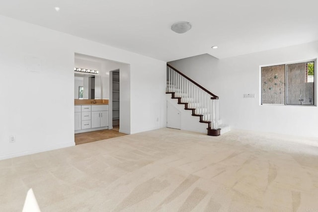 5038 Hastings Rd, San Diego, CA 92116 - unfurnished living room featuring carpet and stairway