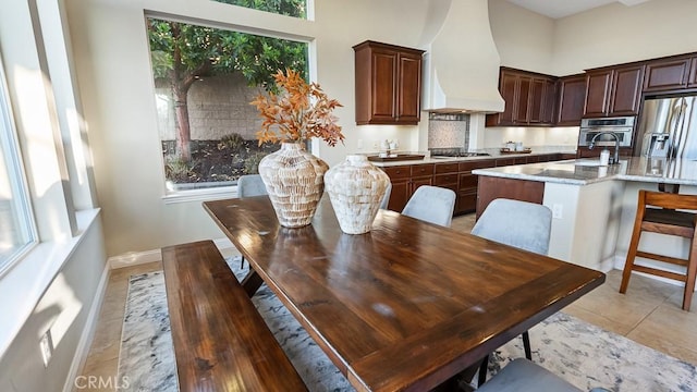 1849 Eucalyptus Rd, Nipomo, CA 93444 - dining space featuring light tile patterned floors and a high ceiling
