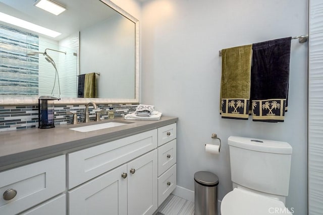 4073 Aladdin Dr, Huntington Beach, CA 92649 - full bathroom featuring decorative backsplash, vanity, and a shower