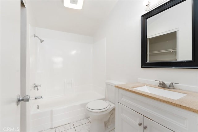17571 Shamrock Ave, Fontana, CA 92336 - full bath featuring marble look tile flooring, vanity, and tub / shower combination