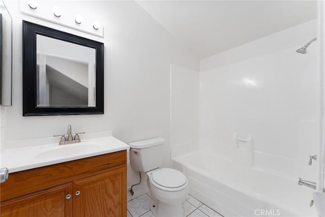 17571 Shamrock Ave, Fontana, CA 92336 - full bath featuring vanity, bathing tub / shower combination, and marble finish flooring