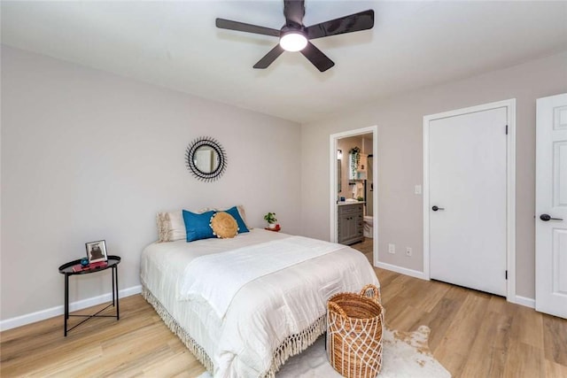 6313 Mockingbird St, Ventura, CA 93003 - bedroom with light wood-type flooring, ensuite bathroom, and a ceiling fan