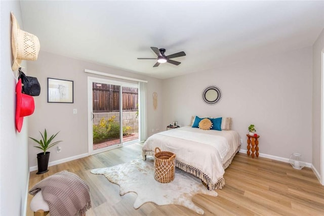 6313 Mockingbird St, Ventura, CA 93003 - bedroom featuring access to exterior, light wood-type flooring, and a ceiling fan