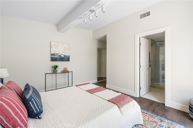 112 W Norwood Pl, San Gabriel, CA 91776 - bedroom featuring wood finished floors, track lighting, and ensuite bath