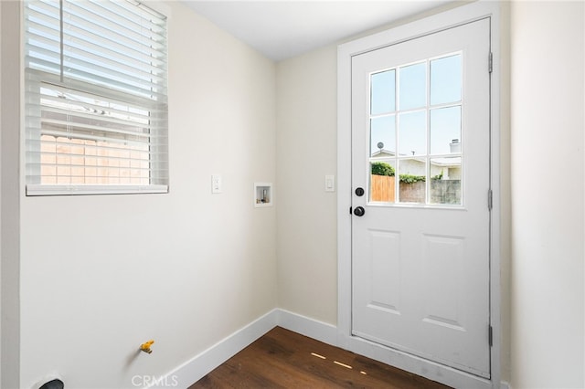 112 W Norwood Pl, San Gabriel, CA 91776 - doorway to outside featuring baseboards and dark wood-type flooring