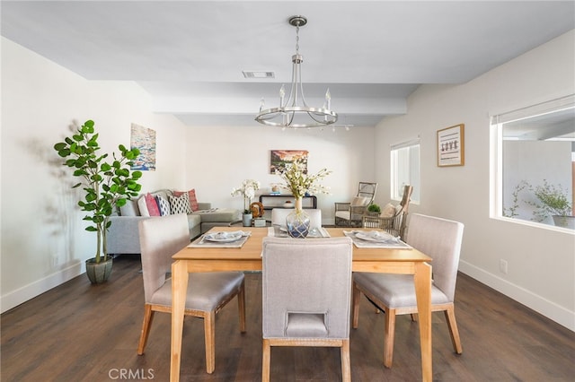 112 W Norwood Pl, San Gabriel, CA 91776 - dining area featuring a chandelier, wood finished floors, and beam ceiling