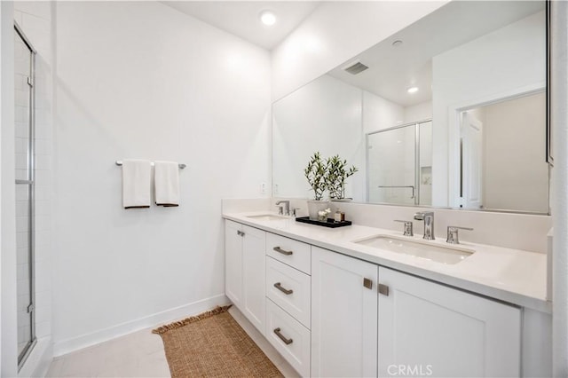 111 Juniper Dr, Rancho Mission Viejo, CA 92694 - full bathroom with double vanity, a stall shower, and recessed lighting