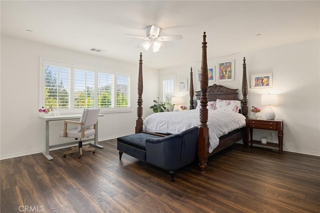 29273 Caravel Dr, Menifee, CA 92585 - bedroom with dark wood finished floors and a ceiling fan
