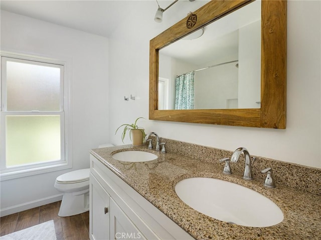 2049 Avenida Aprenda, Rancho Palos Verdes, CA 90275 - full bath with double vanity, wood finished floors, and a shower with curtain