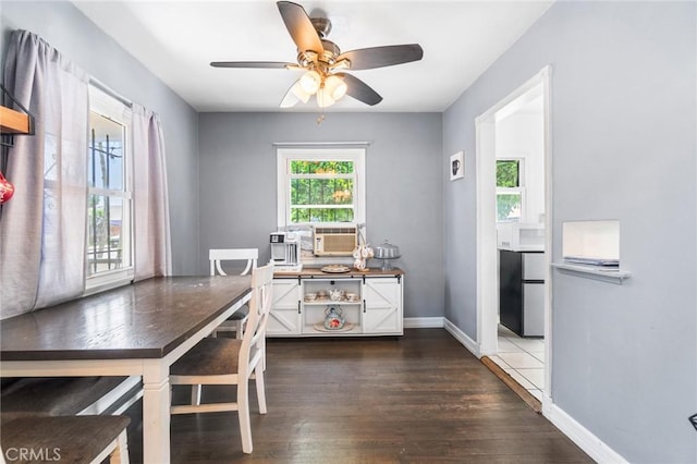 1335 W Burnett St, Long Beach, CA 90810 - dining area featuring dark wood-type flooring, ceiling fan, cooling unit, and a desk