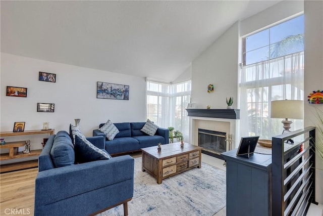 2578 Bryce Ct, Colton, CA 92324 - living area with a glass covered fireplace, high vaulted ceiling, and wood finished floors