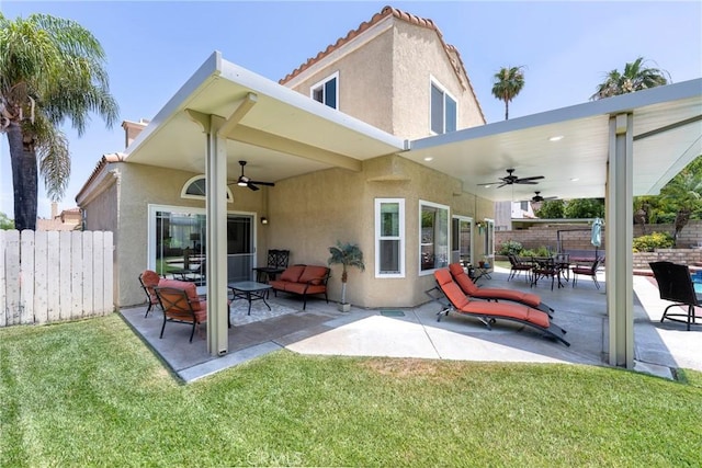 2578 Bryce Ct, Colton, CA 92324 - rear view of property with a ceiling fan, stucco siding, and a patio