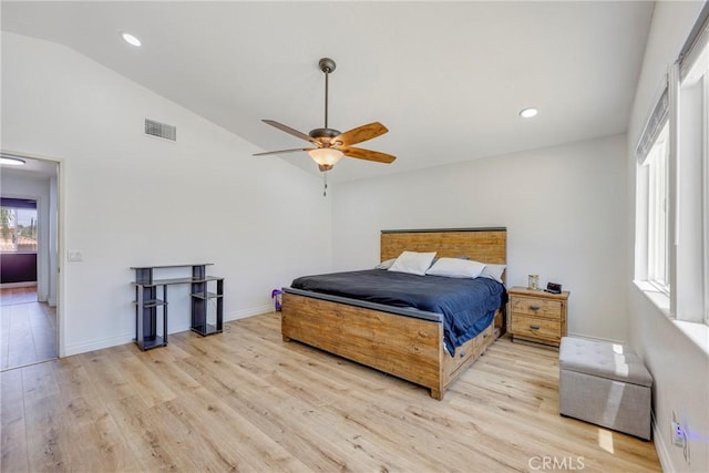2578 Bryce Ct, Colton, CA 92324 - bedroom featuring lofted ceiling, light wood-style floors, recessed lighting, and ceiling fan