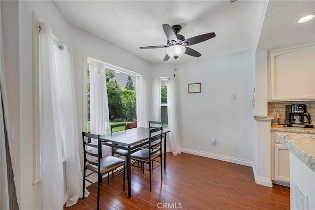 2578 Bryce Ct, Colton, CA 92324 - dining area with a textured ceiling, a ceiling fan, and wood finished floors