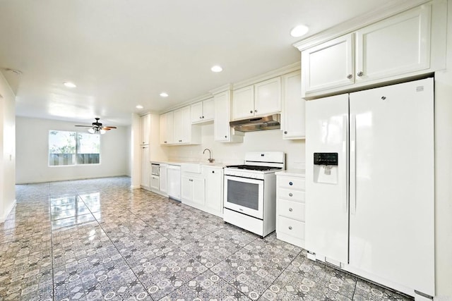 575 Otay Lakes Rd Unit 26, Chula Vista, CA 91913 - kitchen featuring white appliances, under cabinet range hood, light countertops, ceiling fan, and recessed lighting