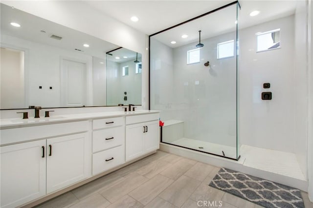 783 Longhorn, Rancho Mission Viejo, CA 92694 - bathroom with a walk in shower, double vanity, and recessed lighting