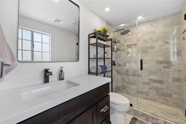 24461 Howes Dr, Laguna Niguel, CA 92677 - bathroom with vanity, a stall shower, and recessed lighting