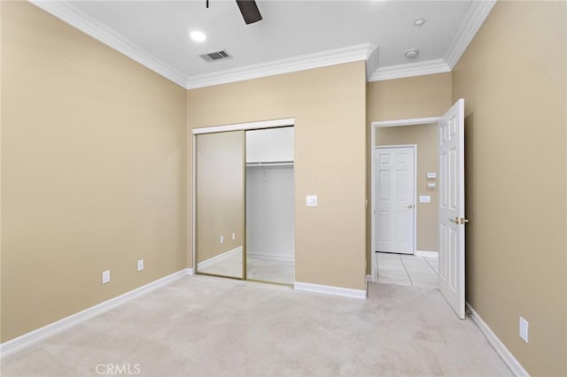 11529 Trailrun Ct, Riverside, CA 92505 - unfurnished bedroom with ornamental molding, carpet, a closet, and a ceiling fan