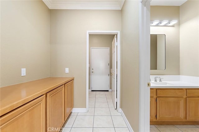 11529 Trailrun Ct, Riverside, CA 92505 - hallway with light tile patterned flooring and ornamental molding