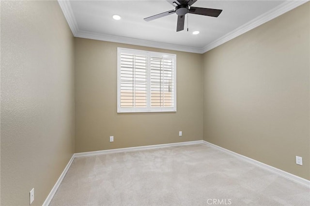 11529 Trailrun Ct, Riverside, CA 92505 - unfurnished room featuring ornamental molding, ceiling fan, light carpet, and recessed lighting