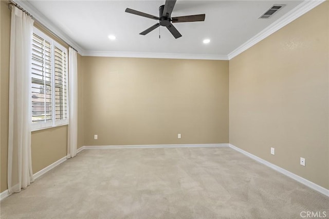 11529 Trailrun Ct, Riverside, CA 92505 - unfurnished room featuring a ceiling fan, ornamental molding, light colored carpet, and recessed lighting