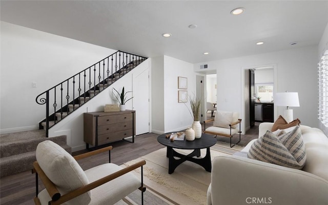 81 Golden Glen St Unit 1, Irvine, CA 92604 - living area featuring stairs, recessed lighting, and light wood finished floors