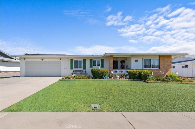 25890 Roanoke Rd, Menifee, CA 92586 - single story home with a garage, driveway, a front lawn, brick siding, and covered porch