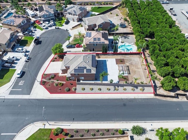9142 San Luis Obispo Ln, Riverside, CA 92508 - aerial perspective of suburban area with property boundaries highlighted and a pool