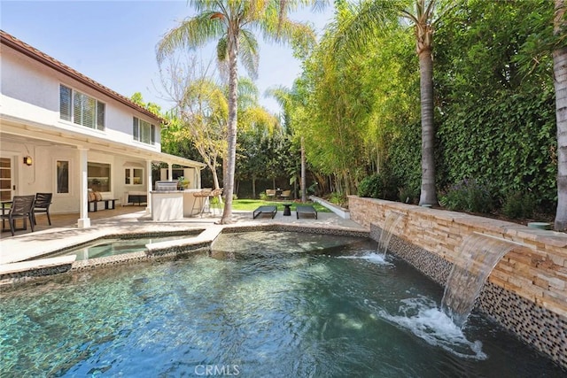 6137 Rustling Oaks Dr, Agoura Hills, CA 91301 - view of pool featuring a patio area, a pool with connected hot tub, and area for grilling