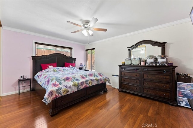 8950 Brentford Ave, San Diego, CA 92126 - bedroom featuring wood finished floors, ornamental molding, and a ceiling fan