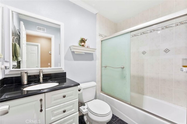 8950 Brentford Ave, San Diego, CA 92126 - bathroom with vanity, bath / shower combo with glass door, and tile patterned flooring