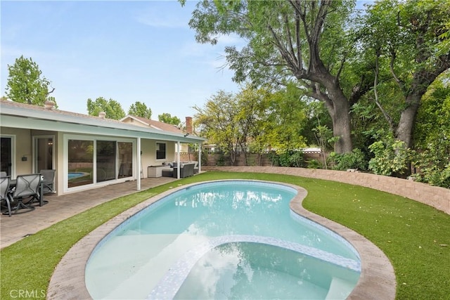 15936 Osborne St, North Hills, CA 91343 - view of swimming pool with a fenced backyard, a patio area, and a pool with connected hot tub