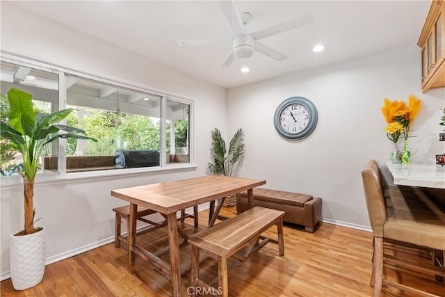 15936 Osborne St, North Hills, CA 91343 - dining area with light wood-type flooring, recessed lighting, and ceiling fan