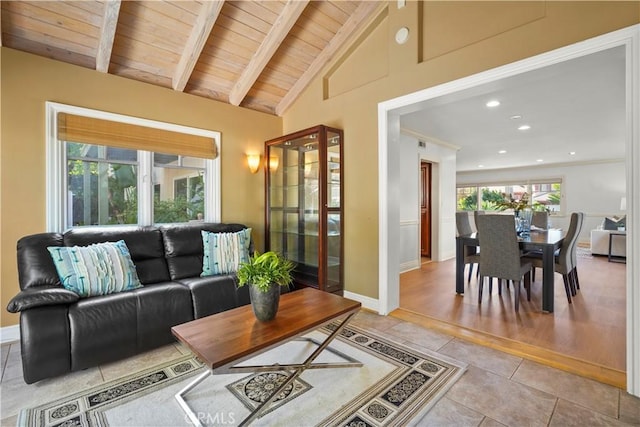 22550 Flamingo St, Woodland Hills, CA 91364 - tiled living area with wooden ceiling, french doors, and recessed lighting