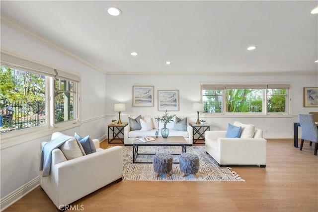 22550 Flamingo St, Woodland Hills, CA 91364 - living room with ornamental molding, recessed lighting, and wood finished floors