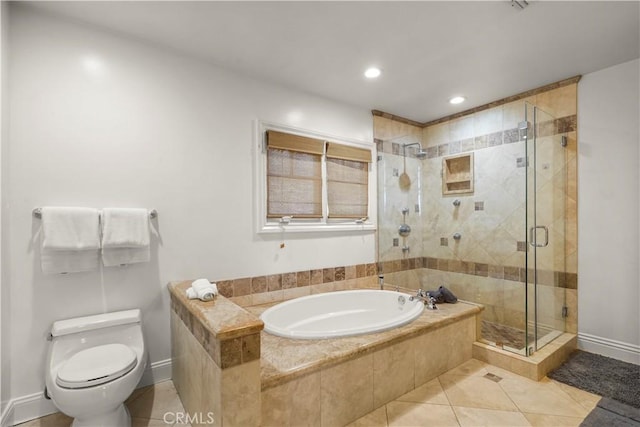 22550 Flamingo St, Woodland Hills, CA 91364 - full bathroom featuring a garden tub, tile patterned flooring, a shower stall, and recessed lighting