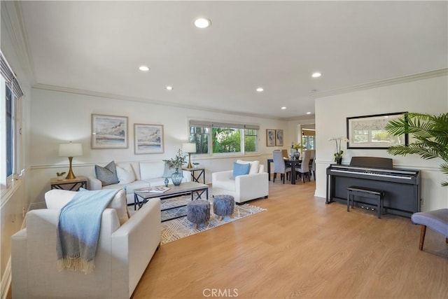 22550 Flamingo St, Woodland Hills, CA 91364 - living area featuring ornamental molding, recessed lighting, and light wood finished floors