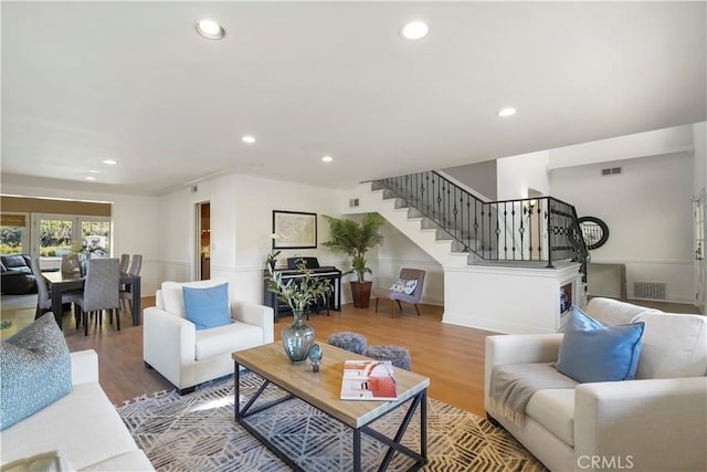 22550 Flamingo St, Woodland Hills, CA 91364 - living area featuring stairway, recessed lighting, and wood finished floors